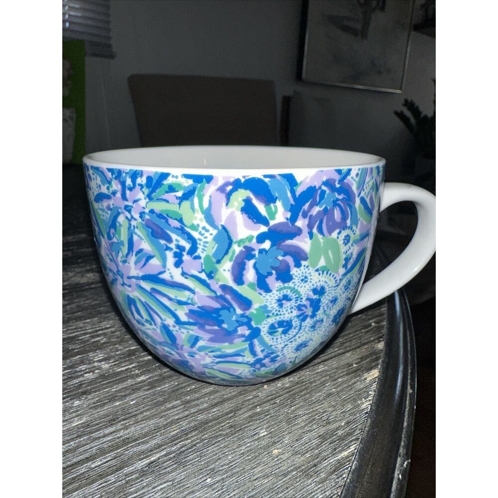 Lily Pulitzer Floral Blue And White Ceramic 3.3" Coffee Mug